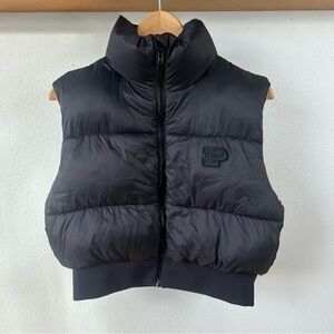 Victoria's Secret Pink Quilted Rib Crop Puffer Vest Black Medium